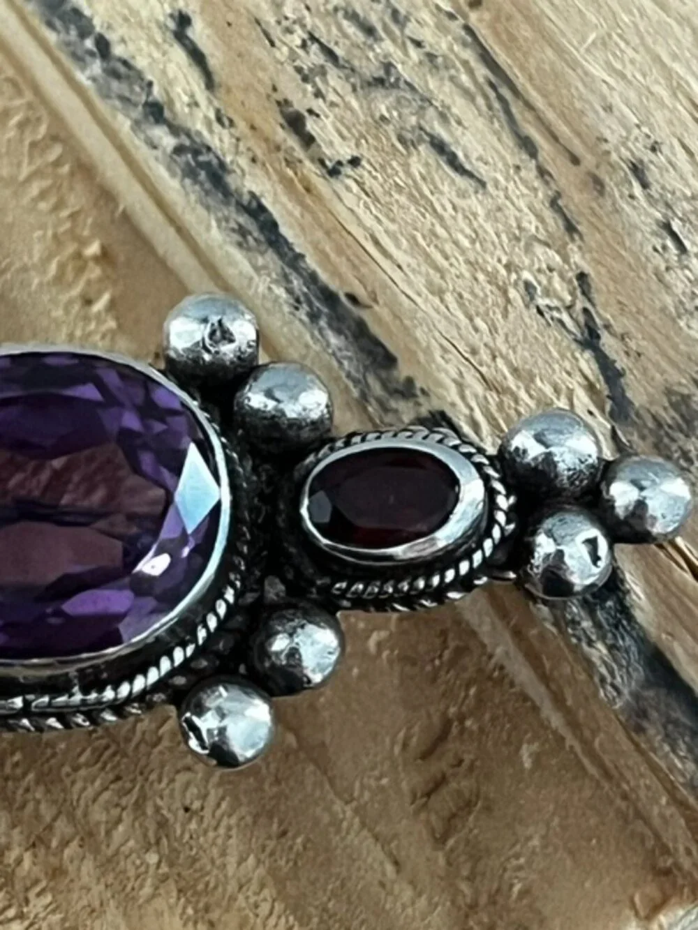 Vintage Sterling Silver Garnet Alexandrite Brooch Pin